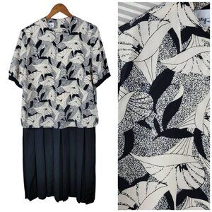 Vintage 80s Shirt Dress 14 Midi Grunge Secretary Professional Alt Pleated Skirt